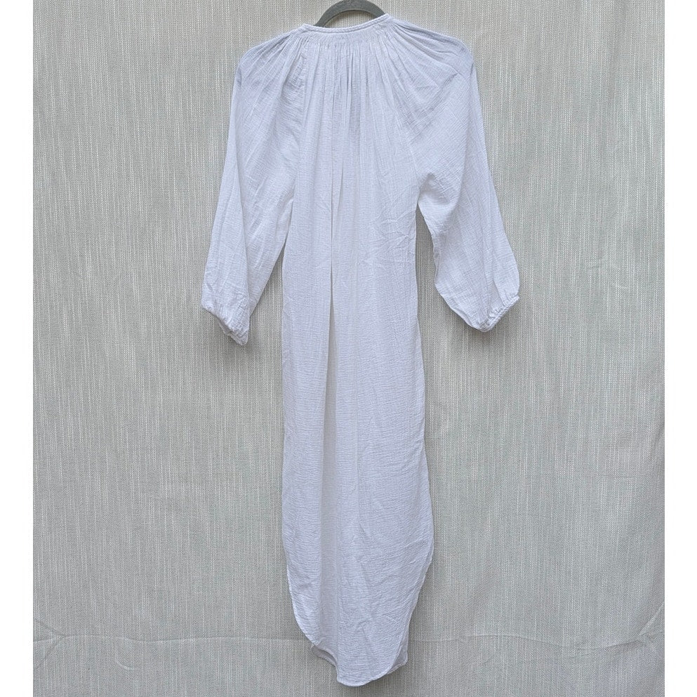 Vince Dress Womens XS White Gauze Sheer Peasant Tassel Long Sleeve Tunic Midi