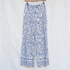 Zara Pants Womens XS BLue Floral Print Linen Blend High-rise Wide Leg Full
