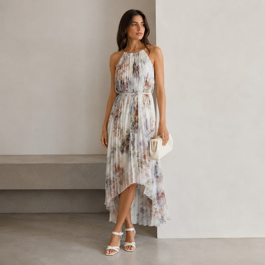 Ted Baker Ammaria Sleeveless Pleated High/Low Dress Womens XS/S Floral Midi