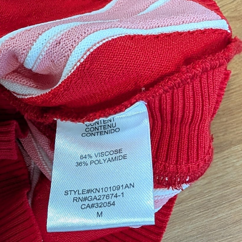 Eva Franco Mimma Harlequin Pink Red Striped Sleeveless Knit Top Size M