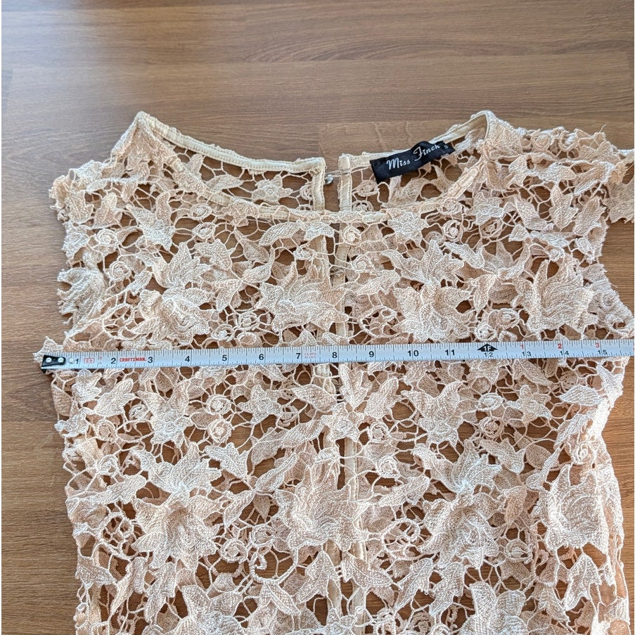 Miss Finch Lace Top Womens S Beige Sheer Floral Lace Crochet Overlay Cap Sleeve