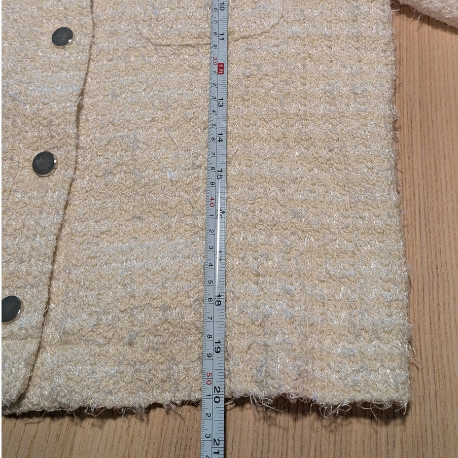 Mango MNG Tweed Lady Jacket Womens S Cream Cropped Long Sleeve