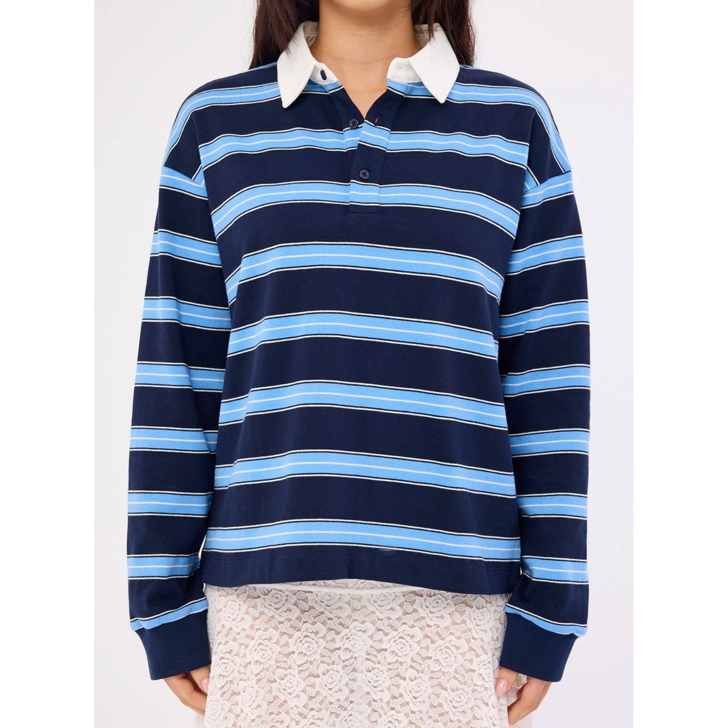 Lioness Countryside Jersey Midnight Stripe Oversized Long Sleeve Top, size L
