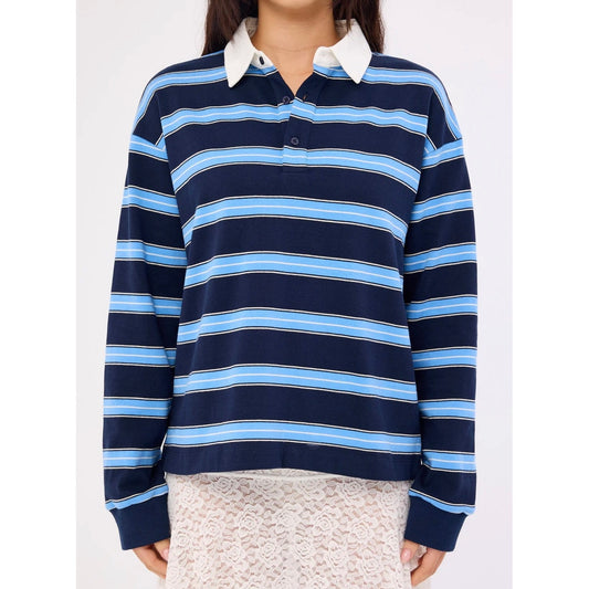 Lioness Countryside Jersey Midnight Stripe Oversized Long Sleeve Top, size L