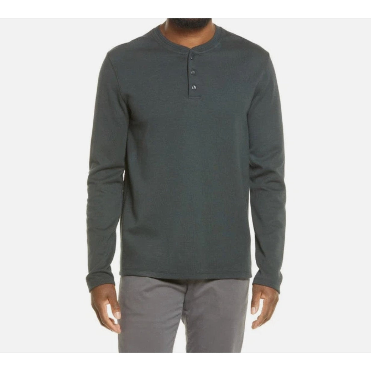 Vince. Dark Green Garment Dye Cotton Long-Sleeve Henley Shirt Top, size L