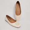 Tory Burch Georgia Ballet Flat Womens 9C Cream Leather Logo Square Toe
