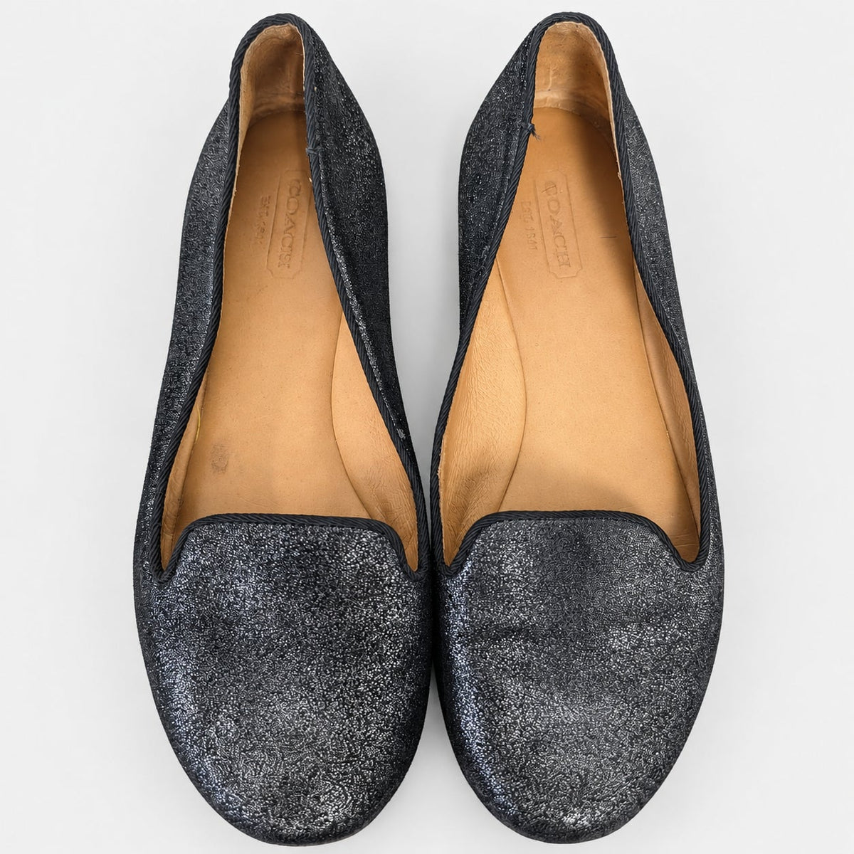 Coach Caitlin Gunmetal Metallic Leather Smoking Loafers 8B