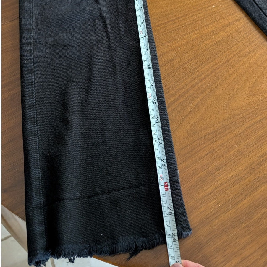 RE/DONE Stove Pipe Black Denim High-rise Raw Hem Cropped Jeans, size 25