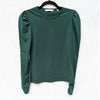 Rebecca Taylor Green Ruched Puffed-Sleeve Long Sleeve Top, size S