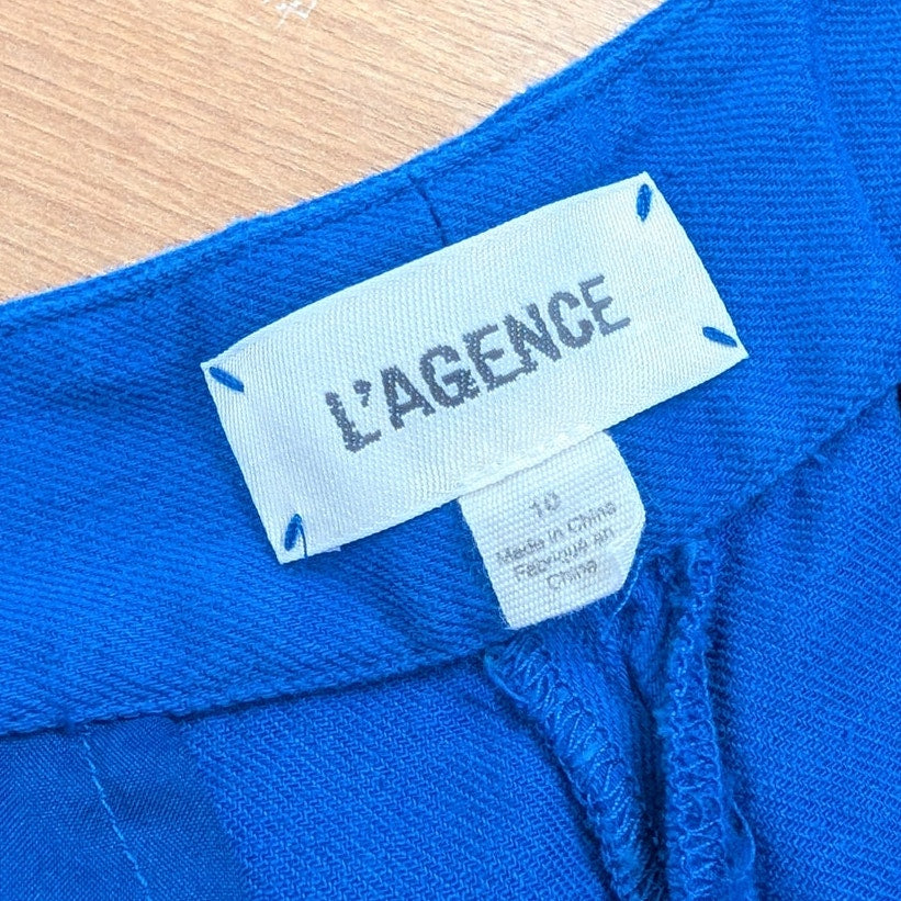 L'agence Linen Blend Mini Shorts with Elegant Drape Womens 10 Blue High Waist