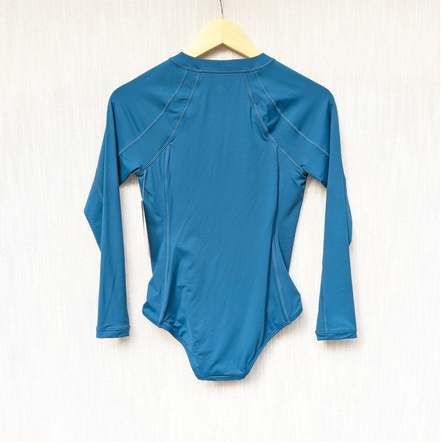 NWT Athleta Sun Shield One Piece Coastal Teal Rashguard Swimsuit, size XS