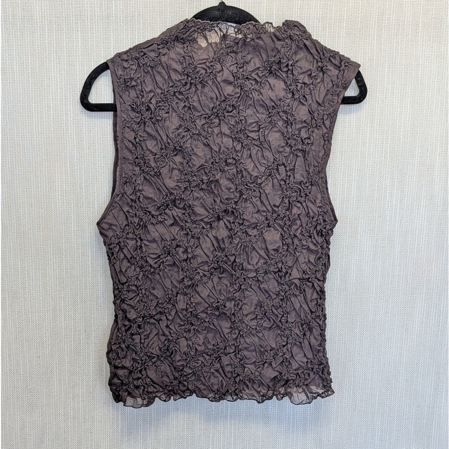 Massimo Dutti Creased-effect Funnel Neck Top 6865/927 Womens L Brown Sleeveless