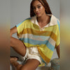 Maeve by Anthropologie knit striped polo kaftan top, one size