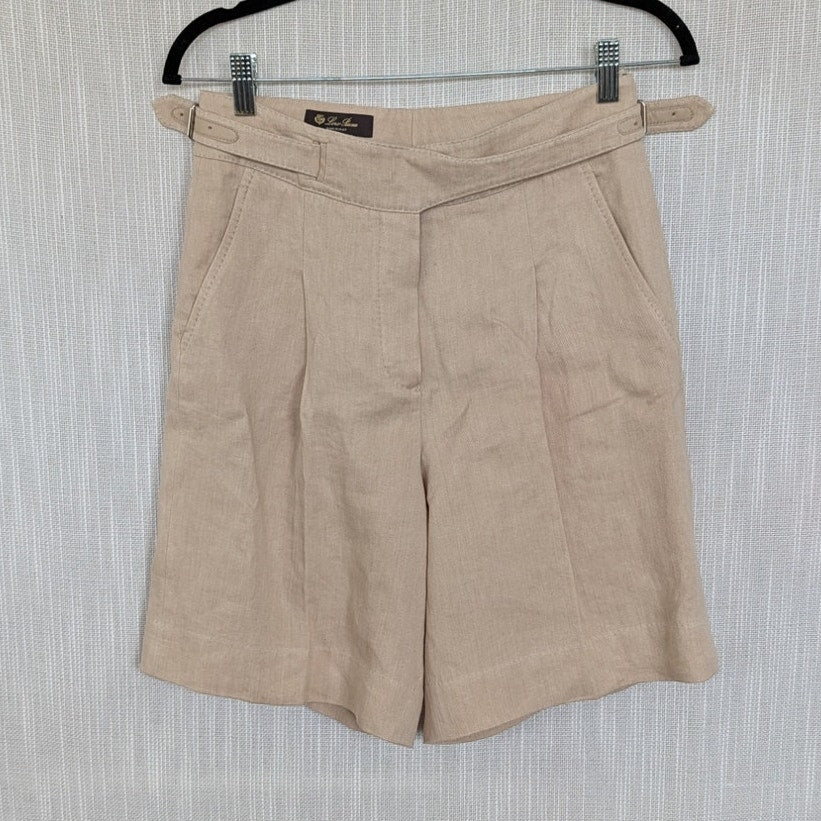 Loro Piana Linen Bermuda Shorts Womens 40/US4 Beige High Waist Wide Leg