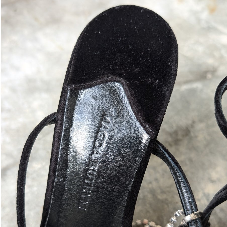 Magda Butrym Berlin Crystal Velvet Sandals Heeled Italy Shoes, size 40/US 10