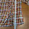 Anthropologie Maeve Laila Chiffon Ruffle Plaid Long Sleeve Wrap Blouse, size 4