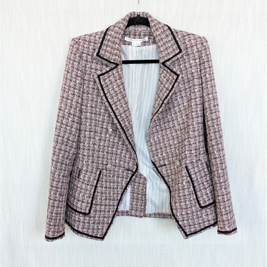 Veronica Beard Theron Tweed Double-breasted Blazer Jacket Womens 4 Pink Purple