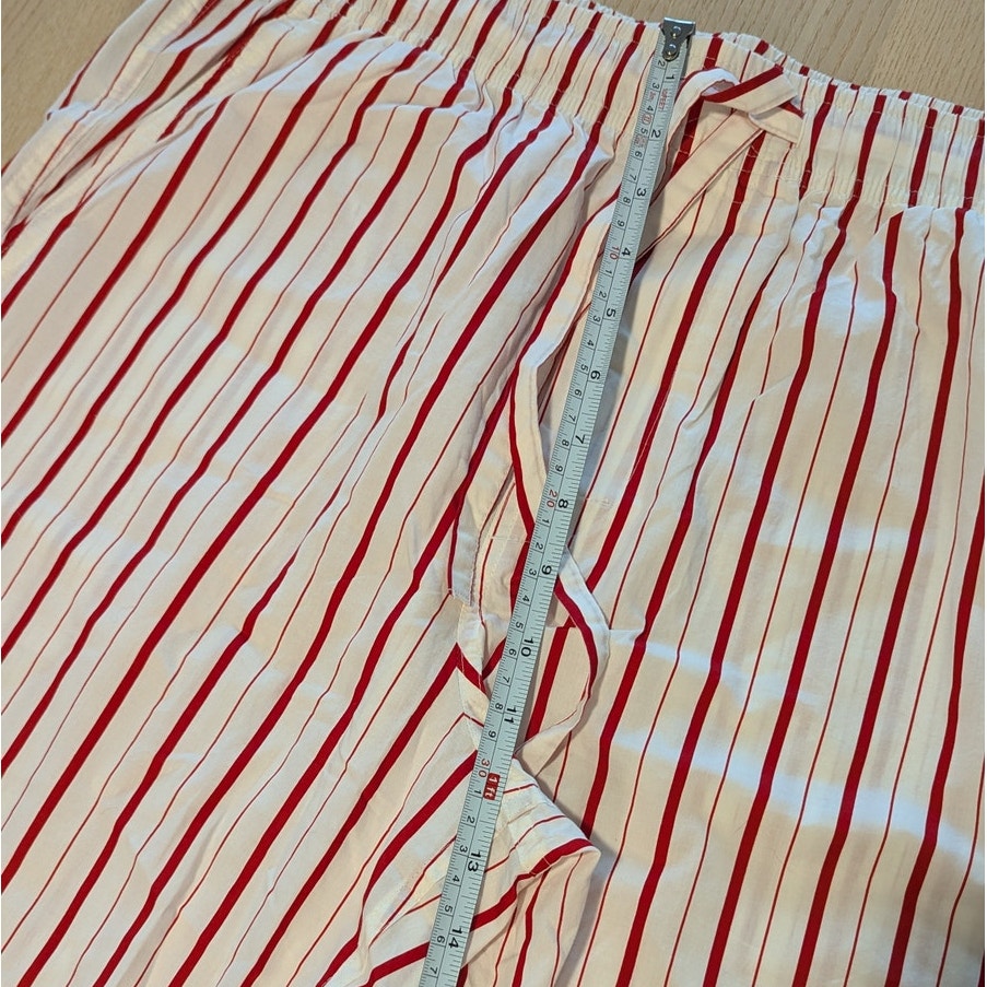 J.Crew Pajama Set in Cotton Poplin Womens M Ivory/Red Stripe Shirt & Pants NWOT