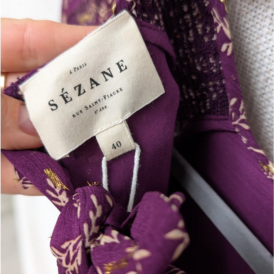 NWT Sézane Purple Robe Priscilla Floral Backless Midi Maxi Dress, size 40/L