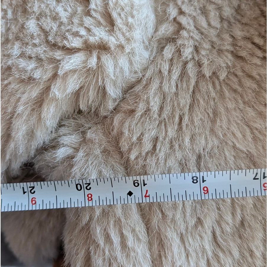 MATU Coat Womens S Beige Wool Faux Fur Teddy Long Sleeve Straight Cut Midi Long