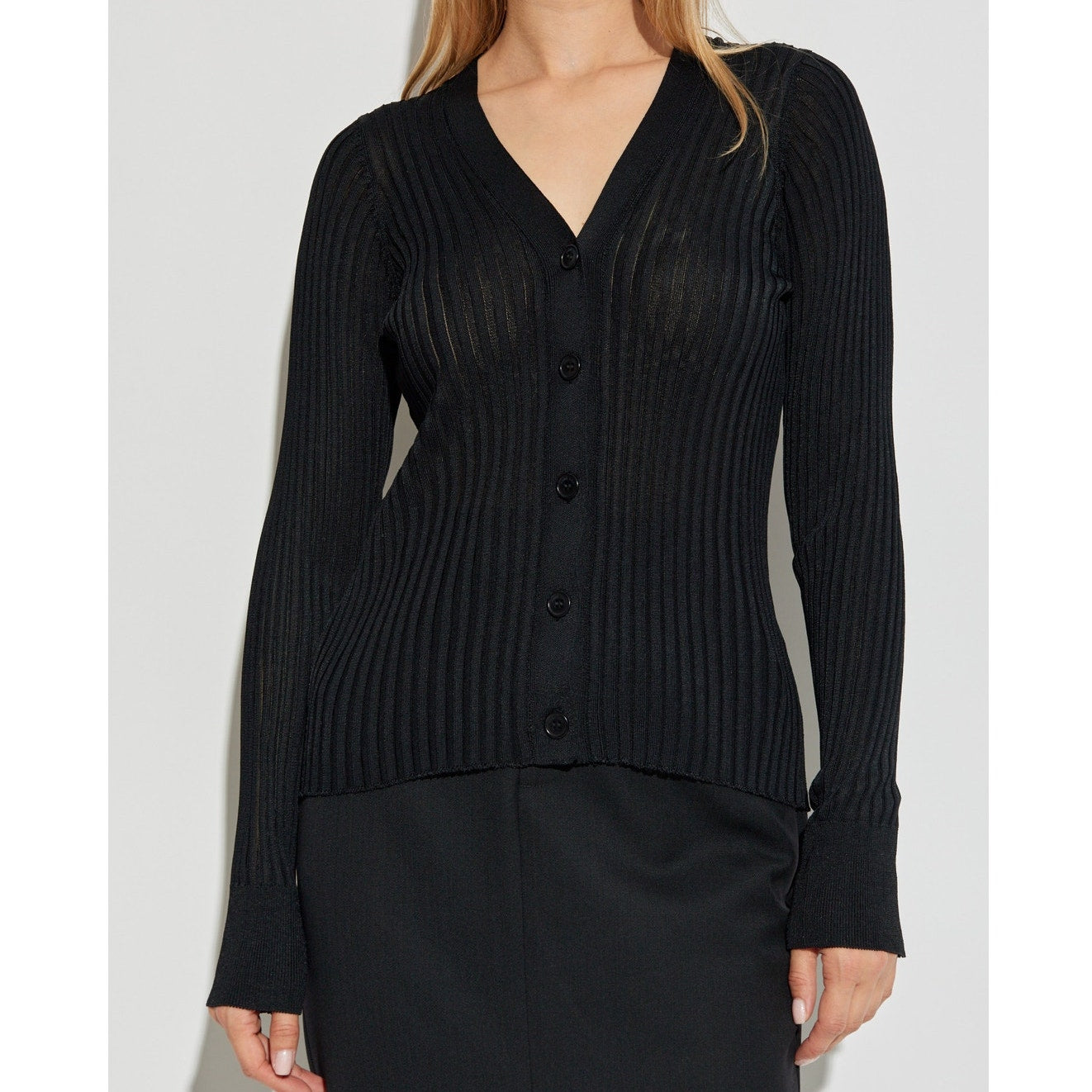 Anine Bing Matheo Cardigan Womens S Black Rib Long Sleeve Button Front NWT