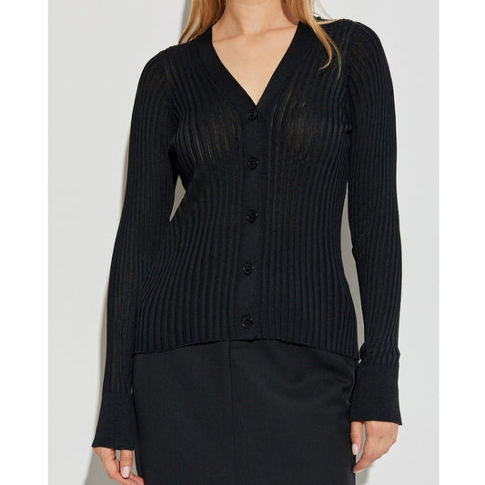 Anine Bing Matheo Cardigan Womens S Black Rib Long Sleeve Button Front NWT
