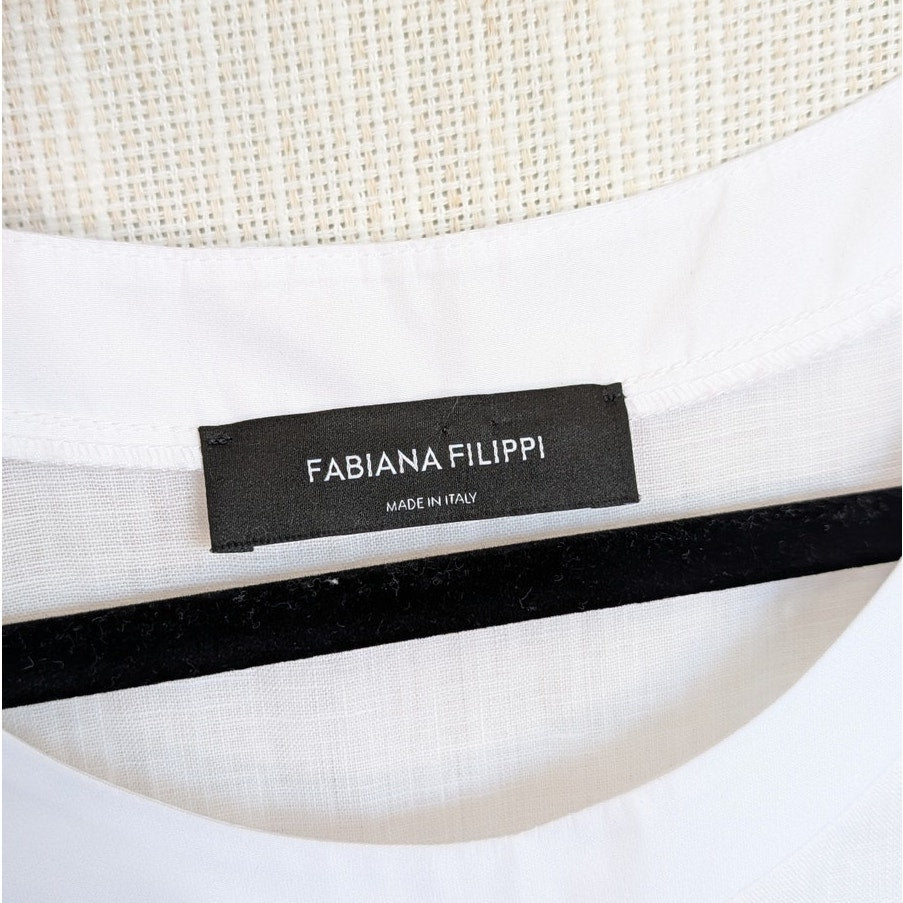 Fabiana Filippi Linen Midi Dress Womens 8 White Drawstring Waist Sleeveless