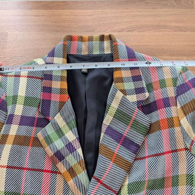 AFRM Britt Blazer Womens M Multi Rainbow Checked Long Sleeve Open Front