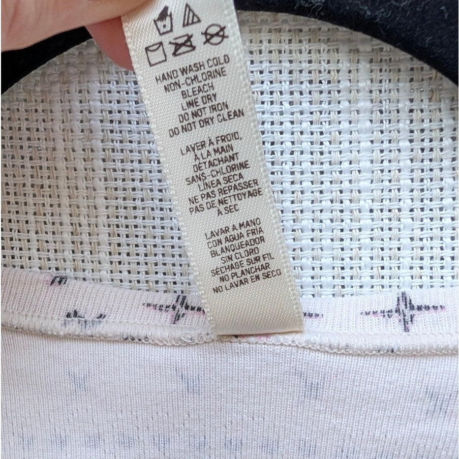 SKIMS Logo Plush Pointelle Henley Pullover Womens L Cream Fair Isle Long Sleeve