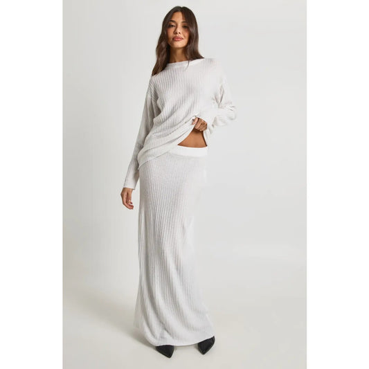 Boohoo Soft Rib Knit 2-P Set Womens M Crew Neck Jumper & Maxi Skirt Co-ord NWT
