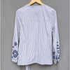 J. Crew Red/Blue Striped Embroidered Sleeves Tie Front/Back Tunic Blouse, size M