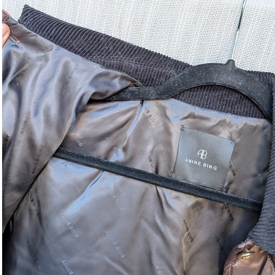 Anine Bing Luca Padded Jacket Womens S Deep Brown Utility Oversized Button Front