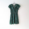 TROVATA Birds of Paradis Marcella Green Floral Cotton Tiered Mini Dress, size S