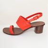 Tory Burch Lowell Orange Red Leather Logo Block Heel Sandals Women's 7M