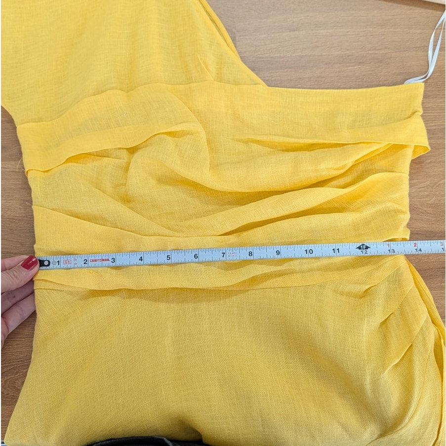 Rachel Comey Tipple Linen Midi Dress Womens 4 Yellow One Shoulder Asymmetric