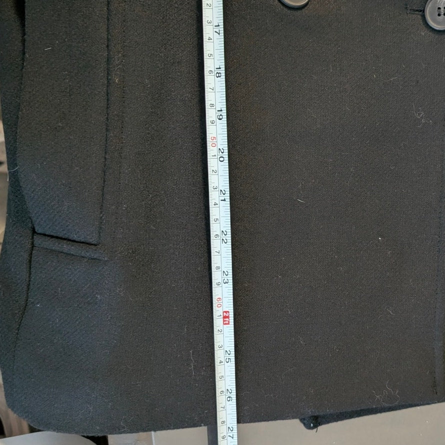 H&M HM Black Double-Breasted Short Peasant's Twill Jacket Pea Coat, size M