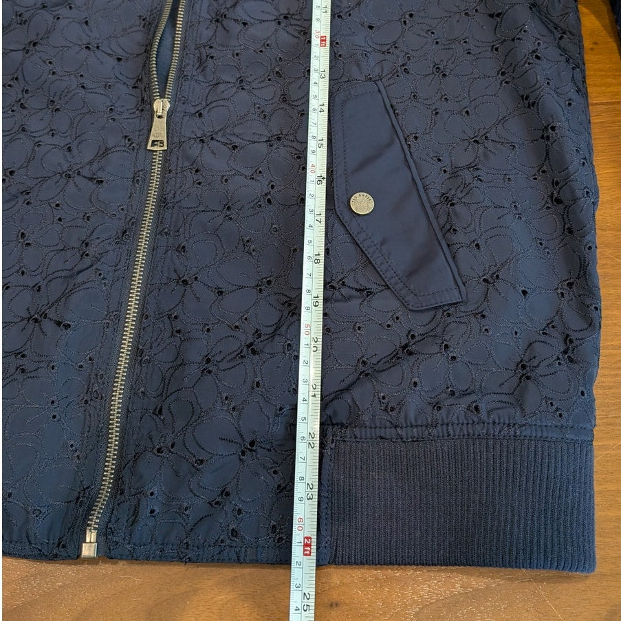 Ted Baker Larsine Coated Lace Bomber Jacket In Navy, size 3/L