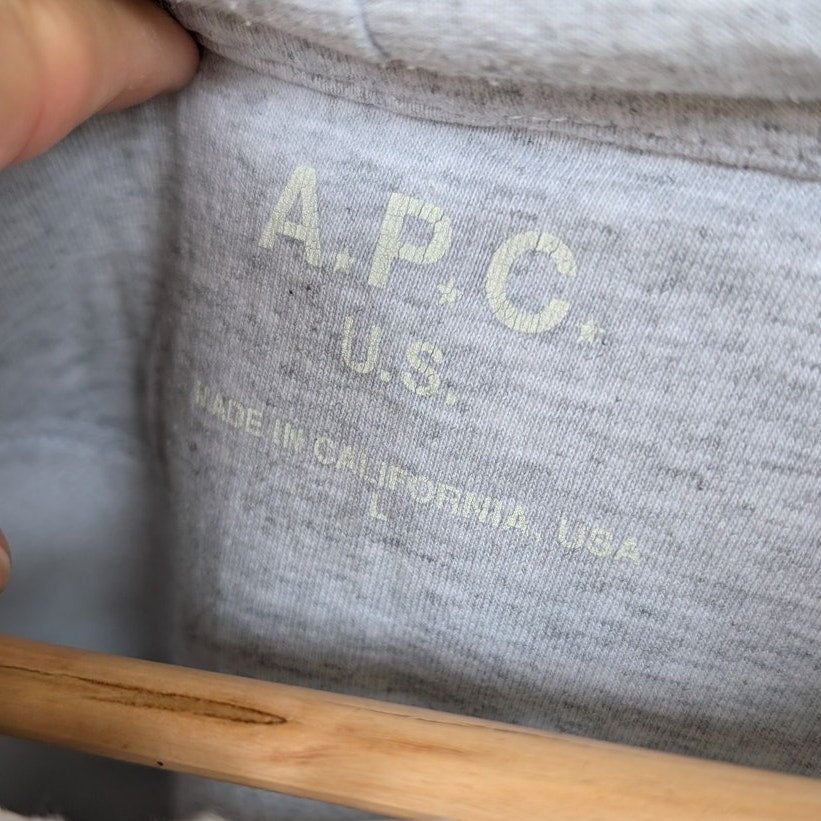 A.P.C. San Francisco Printed Gray Cotton Long Sleeve Pullover Hoodie, size L