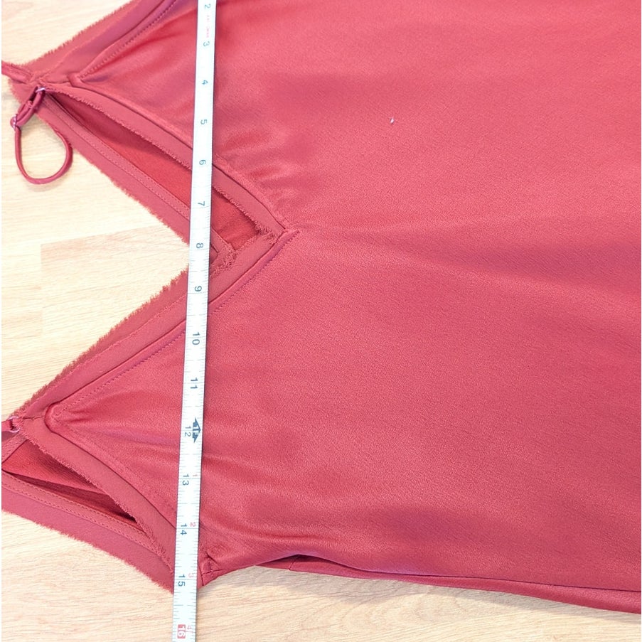 Frame Frayed Hem Satin Cami Top Womens S Burnt Henna Sleeveless V-neck