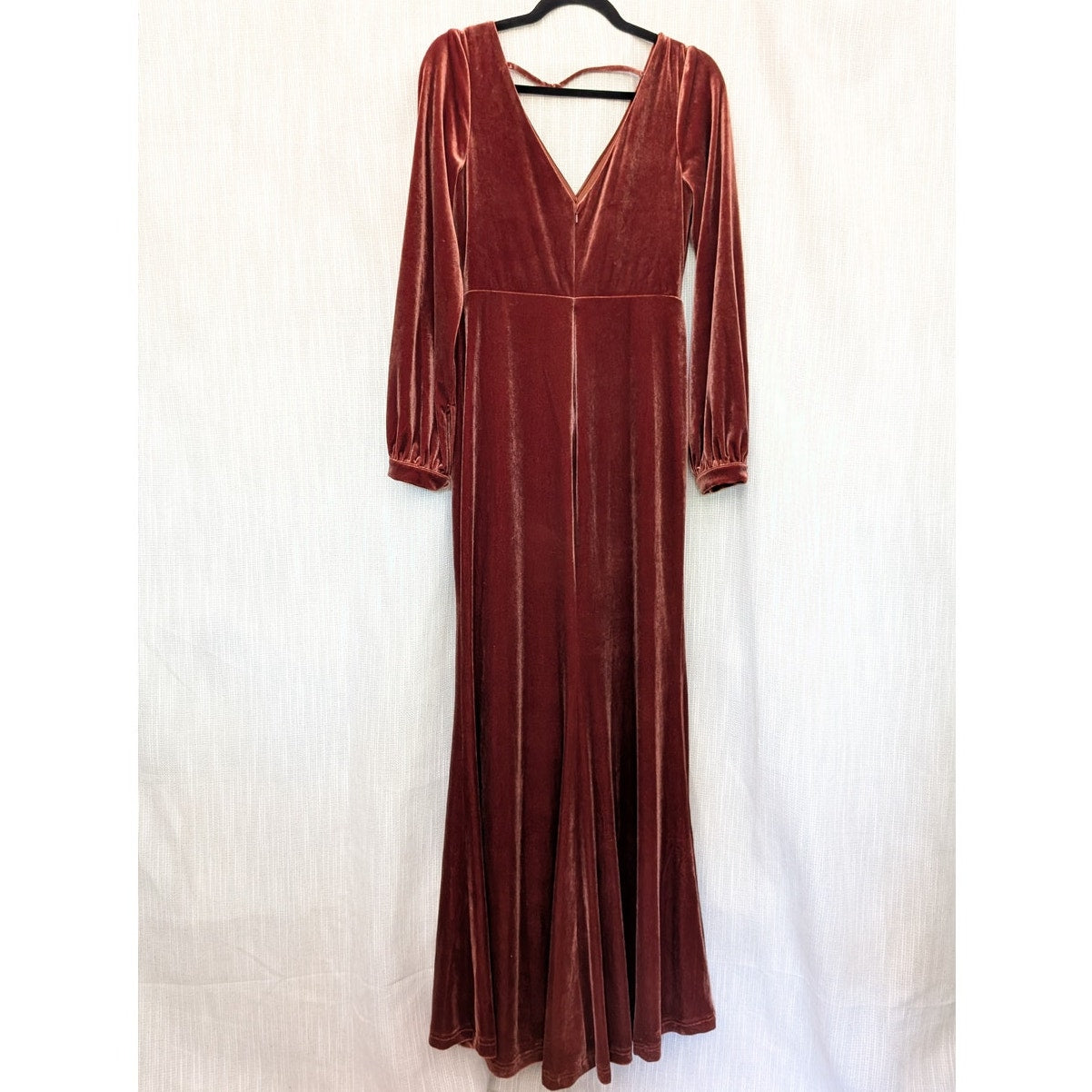 Reverly Vera Velvet V neck Long Sleeve Front Slit Wrap Maxi Dress, size 6