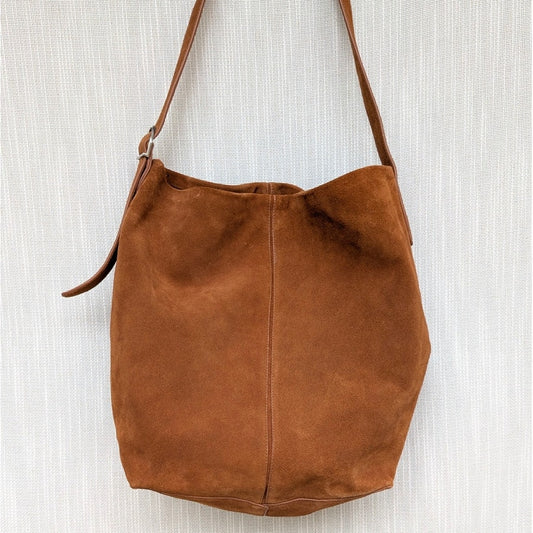Mango MNG Bag Brown Leather Bucket Shoulder Adjustable Strap
