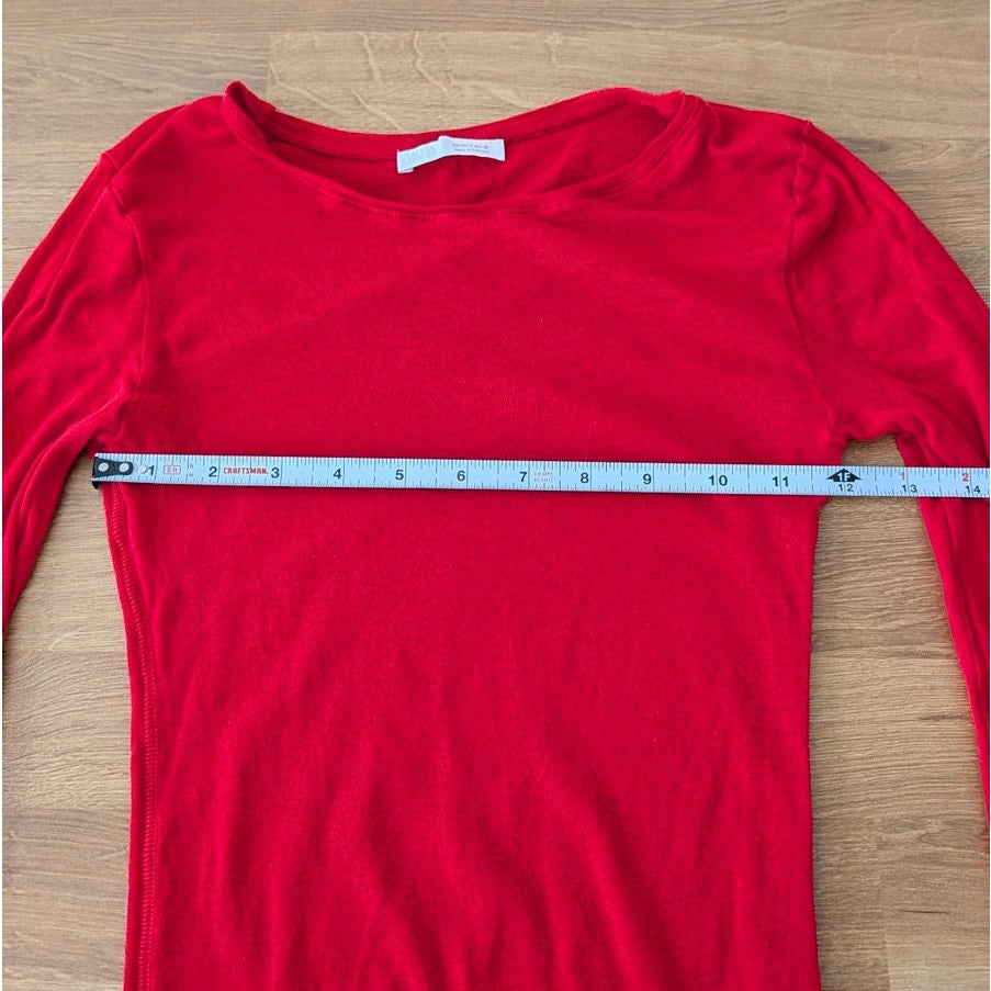 Zara Supima Long Sleeve T-shirt Top 0858/613/600 Womens S Red Round Neck