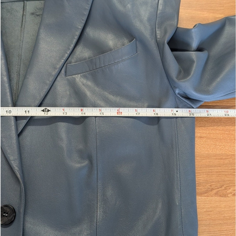 Common Leisure Power Blazer Suit Jacket Womens S Gray Blue Leather Oversized
