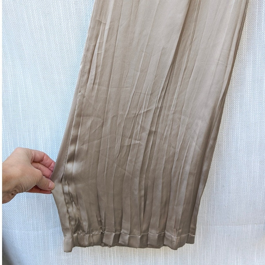 Zara Satin High-Rise Pleated Wide Leg Flowy Beige/Tan Pants, size XS