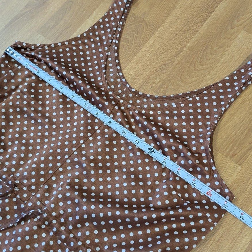 Raquel Allegra Brown White Polka Dot Silk Cotton Midi Dress Size 0
