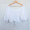 Posse Mia Linen Crop Top Womens S White Knot Detail V-neck Half Sleeve