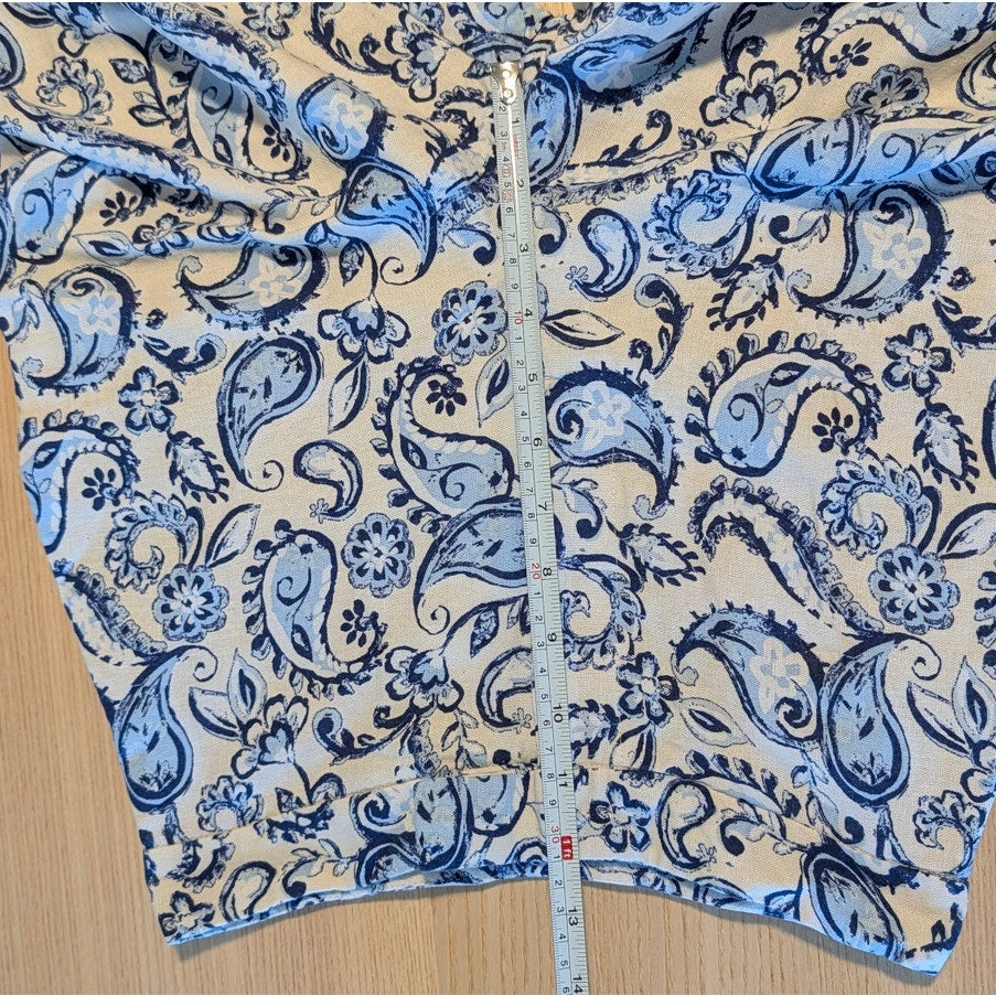 Zara Pants Womens XS BLue Floral Print Linen Blend High-rise Wide Leg Full