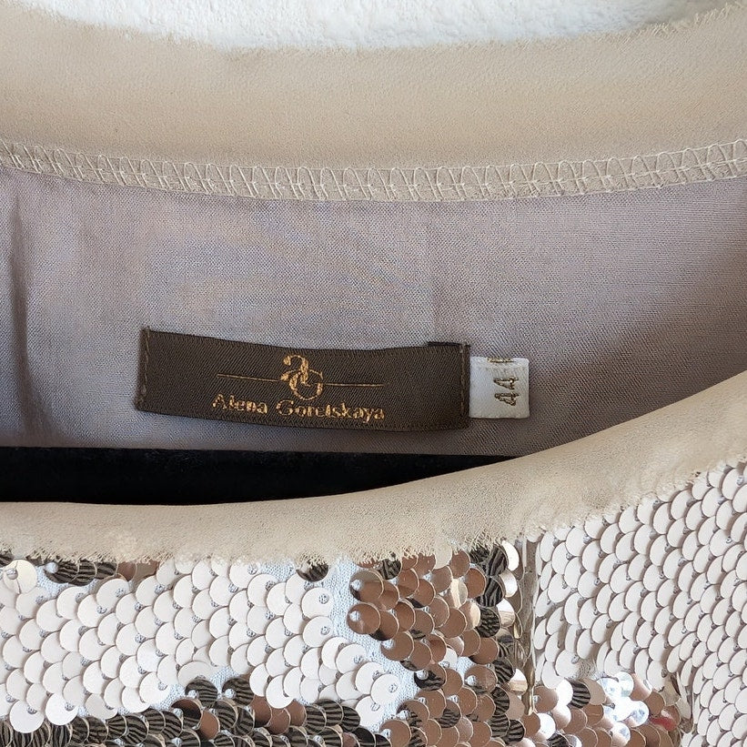 Alena Goretskaya Cream Sequin Short Sleeve Mini Dress, size 44/M