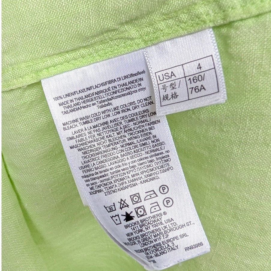 Brooks Brothers Green 100% Linen Button-Down Casual Shirt, size 4