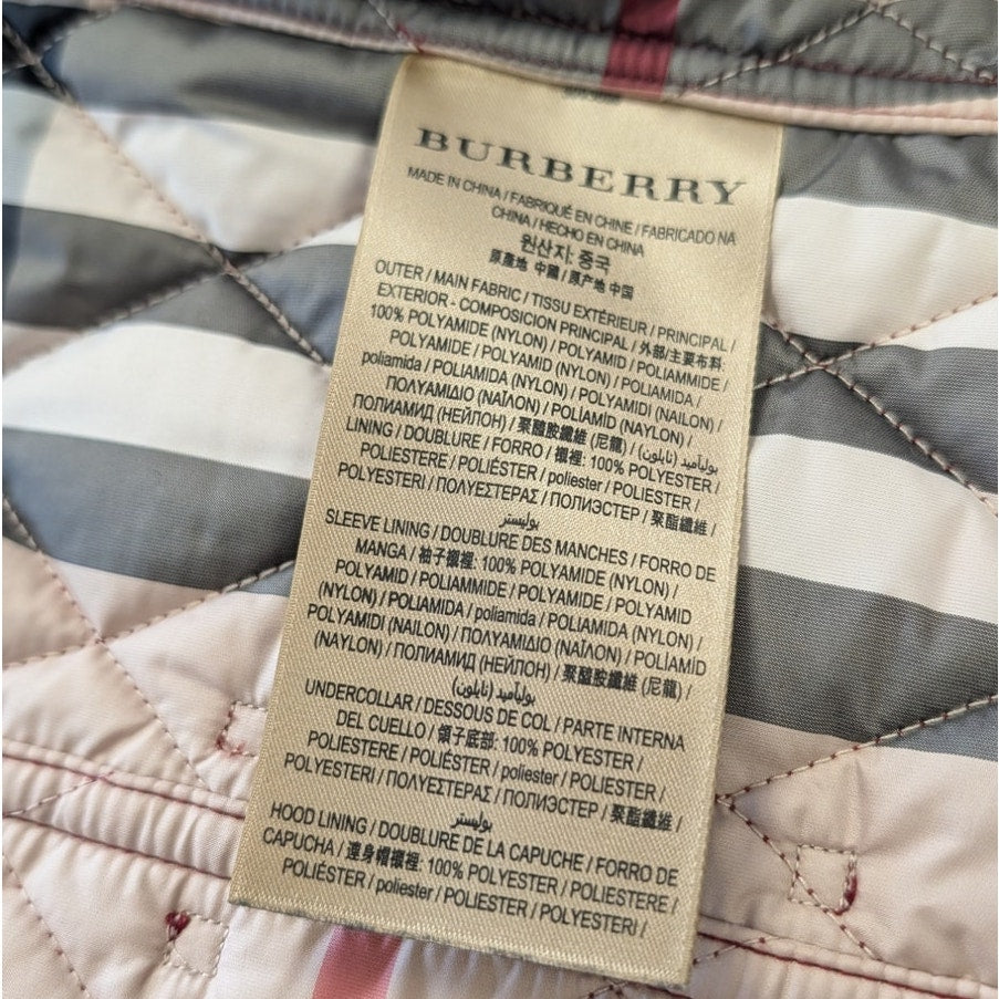 Burberry Finsbridge Red Quilted Hooded Belted Jacket Womens L Full Zip